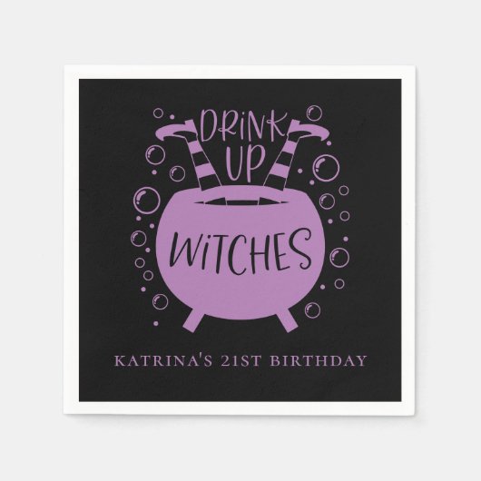 Drink Up Witches Halloween Theme Verjaardag Servet (Voorkant)