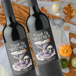Drink Up Witches Halloween Zwangerschapsaankondigi Wijn Etiket