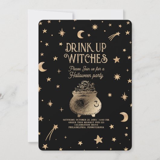  Drink Up Witches Hemelse Halloween Party Kaart (Voorkant)