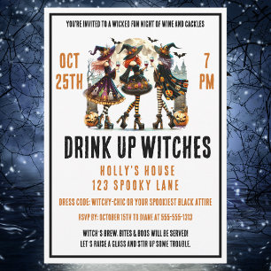 Drink Up Witches Ladies Night Halloween Wine Night Kaart