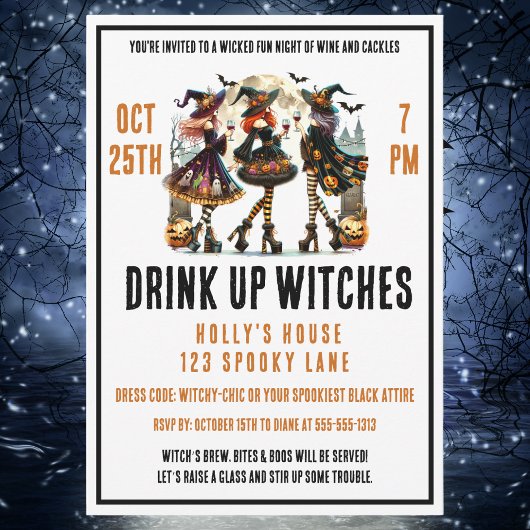 Drink Up Witches Ladies Night Halloween Wine Night Kaart