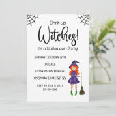 Drink Up Witches White Halloween Party Invitation Kaart (Staand voorkant)