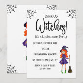 Drink Up Witches White Halloween Party Invitation Kaart (Voorkant / Achterkant)