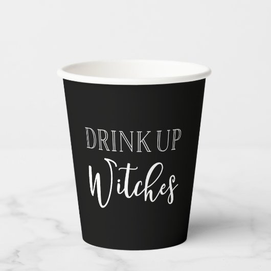 Drink Up Witches Zwart & Wit Halloween Cups Papieren Bekers (Voorkant)