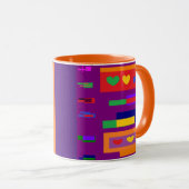 Drink uw koffie logo op roze oranje blauw ontwerp mok (Voorkant rechts)