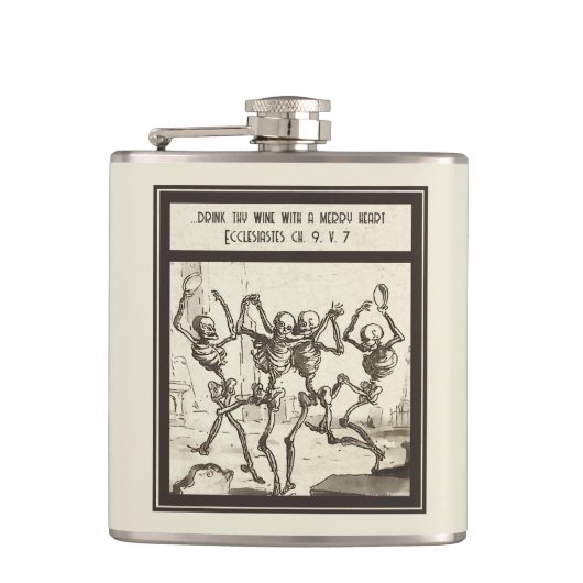 Drink uw wijntje met een vrolijk hart heupfles (Voorkant)