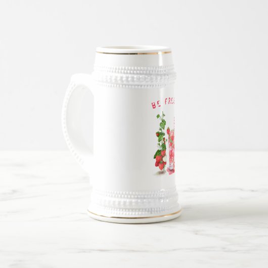 Drink van aardbeiensap - zomertijd bierpul (Voorkant links)