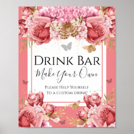 Drink van Baby shower met vlinder Poster