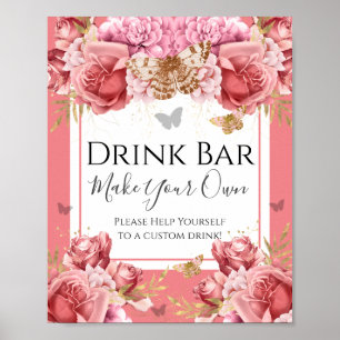 Drink van Baby shower met vlinder Poster