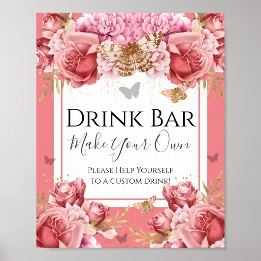 Drink van Baby shower met vlinder Poster (Voorkant)