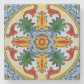 Drink van de Peranakan Red Oranje Flower Ornament  Stenen Onderzetter (Voorkant)