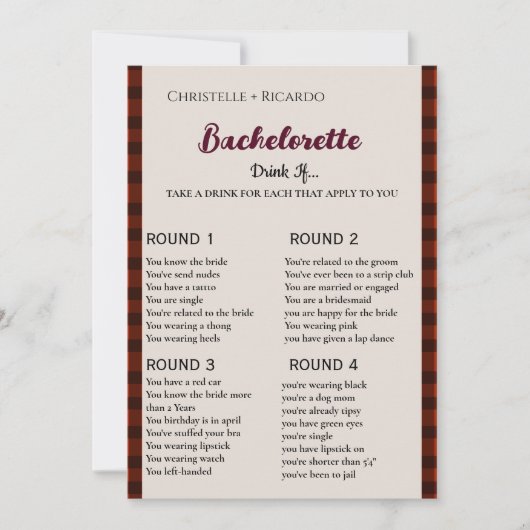 Drink van Flanel & frizz winter bachelorette spel Aankondiging (Voorkant)