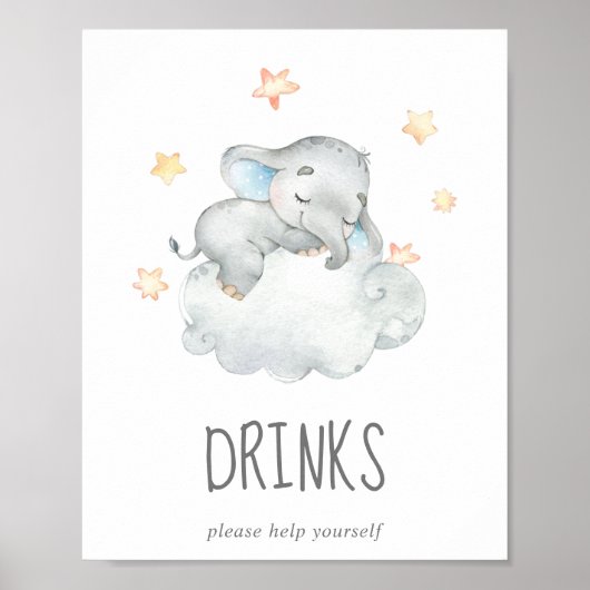 Drink van kleine olifantenjongen Baby shower Poster (Voorkant)