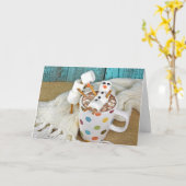 Drink van warme chocolade met sneeuwpoppen kaart (Gele Bloem)