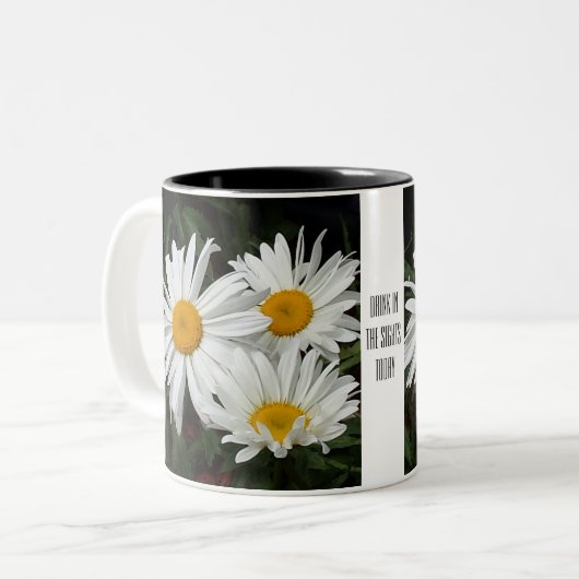 " Drink vandaag in vizier " , mok floral " (Voorkant links)