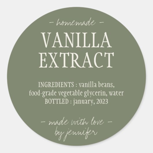Drink Vanilla Extract van groene fles Ronde Sticker (Voorkant)