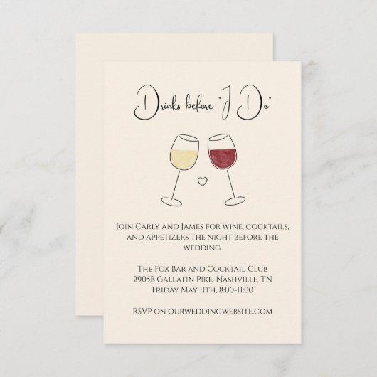 Drink voordat ik doe witte rode wijn bruiloft repe kaart (Voorkant / Achterkant)