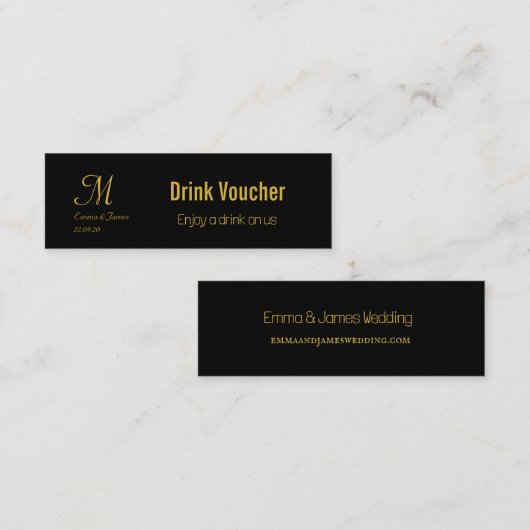 Drink Voucher Black & Gold Wedding Corporate Kaart Mini Visitekaartje (Voorkant / Achterkant)