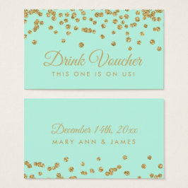 Drink Voucher Gold Faux Glitter Confetti Mint Visitekaartjes