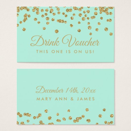Drink Voucher Gold Faux Glitter Confetti Mint Visitekaartjes (Voorkant /achterkant)