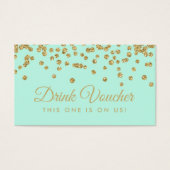 Drink Voucher Gold Faux Glitter Confetti Mint Visitekaartjes (Voorkant)