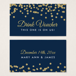 Drink Voucher Gold Faux Glitter Confetti Navy Blue Visitekaartje