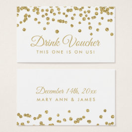 Drink Voucher Gold Faux Glitter Confetti Wit Visitekaartjes