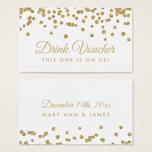 Drink Voucher Gold Faux Glitter Confetti Wit Visitekaartjes (Voorkant /achterkant)