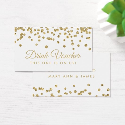 Drink Voucher Gold Faux Glitter Confetti Wit Visitekaartjes (Bureau)