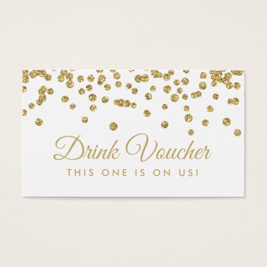 Drink Voucher Gold Faux Glitter Confetti Wit Visitekaartjes (Voorkant)