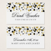 Drink Voucher Gold & Silver Glitter Stars Confetti Visitekaartjes (Voorkant /achterkant)