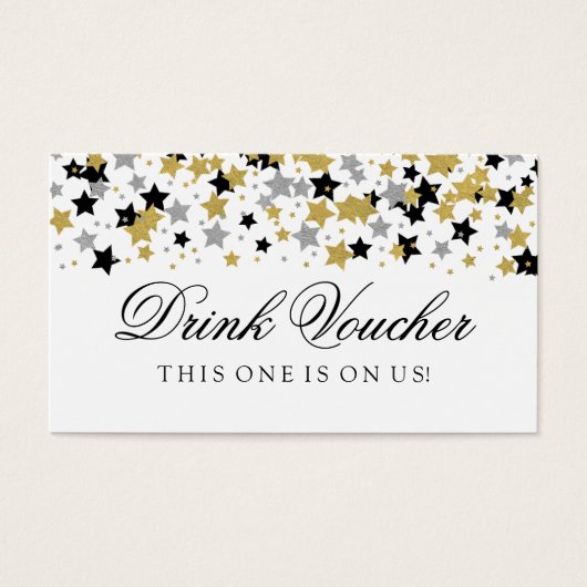 Drink Voucher Gold & Silver Glitter Stars Confetti Visitekaartjes (Voorkant)