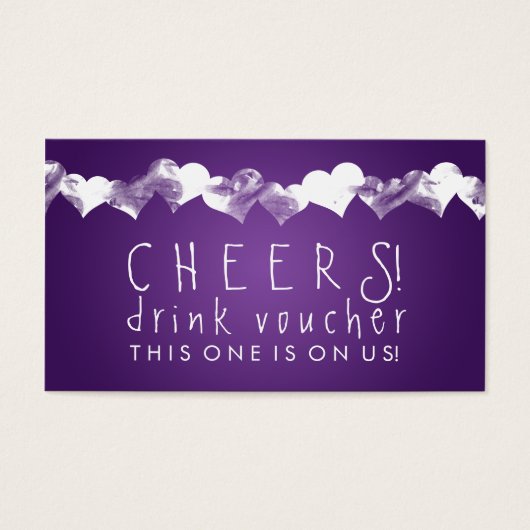 Drink Voucher Grunge Hearts Paarse Visitekaartjes (Voorkant)