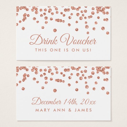 Drink Voucher Roos Gouden Faux Glitter Confetti Visitekaartje (Voorkant /achterkant)