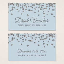 Drink Voucher Silver Faux Glitter Confetti Ice Blu Visitekaartje