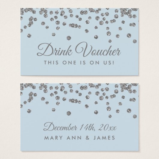 Drink Voucher Silver Faux Glitter Confetti Ice Blu Visitekaartje (Voorkant /achterkant)