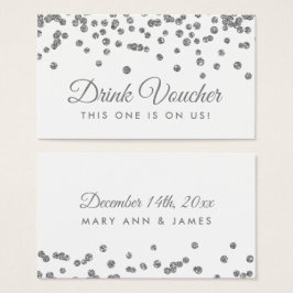 Drink Voucher Zilver Faux Glitter Confetti Wit Visitekaartjes