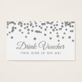 Drink Voucher Zilver Faux Glitter Confetti Wit Visitekaartjes (Voorkant)