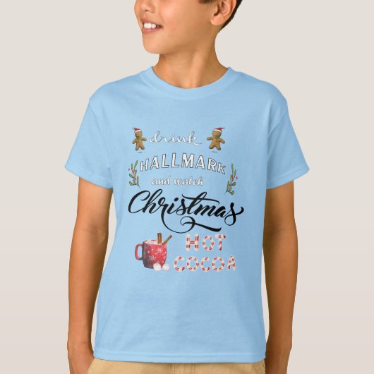 Drink warme cacao en kijk naar de kerst t-shirt (Voorkant)