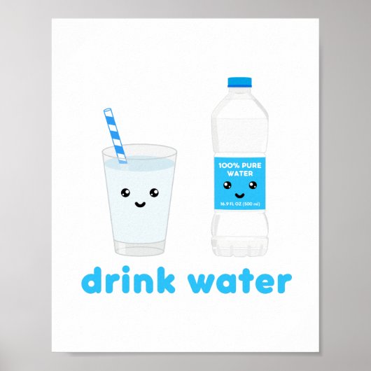 Drink water - Kawaii ontwerp Poster (Voorkant)