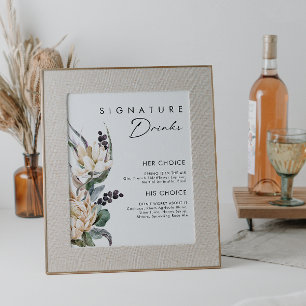 Drink White Floral Signature Poster