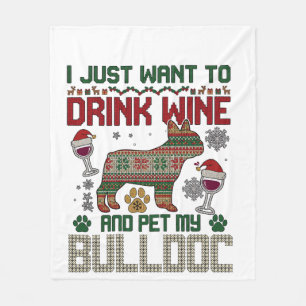Drink Wijn Bulldog Hond Lelijke Trui Kerstman Hoed Fleece Deken