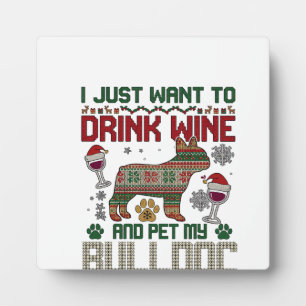 Drink Wijn Bulldog Hond Lelijke Trui Kerstman Hoed Fotoplaat