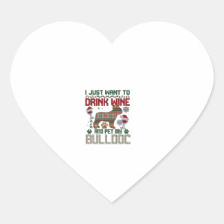 Drink Wijn Bulldog Hond Lelijke Trui Kerstman Hoed Hart Sticker