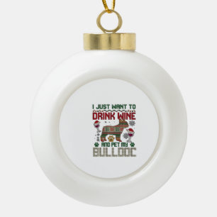 Drink Wijn Bulldog Hond Lelijke Trui Kerstman Hoed Keramische Bal Ornament