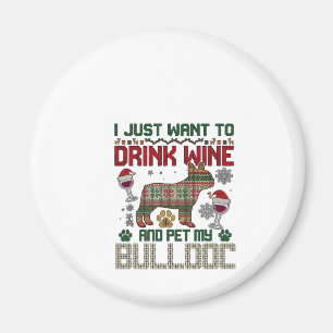 Drink Wijn Bulldog Hond Lelijke Trui Kerstman Hoed Magneet
