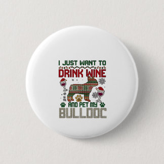 Drink Wijn Bulldog Hond Lelijke Trui Kerstman Hoed Ronde Button 5,7 Cm