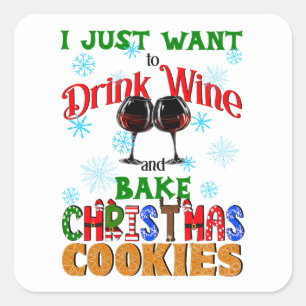 Drink Wijn en gebakken kerstkoekjes Vierkante Sticker