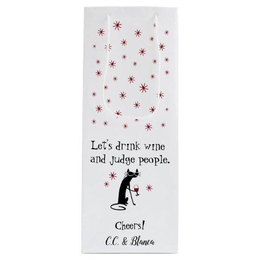 Drink Wijn en Judge Funny Cat Gift Bag Wijn Cadeautas (Voorkant)