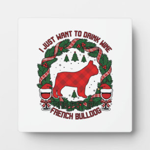 Drink Wijn Franse Bulldog Hond Rood Geruit Kerstfe Fotoplaat